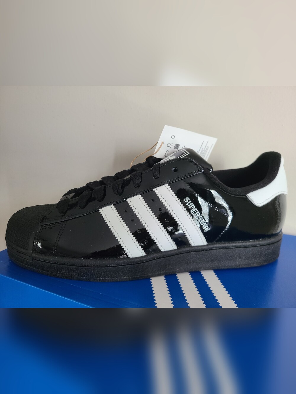 Adidas Black Patent Leather Sneakers with White Stripes